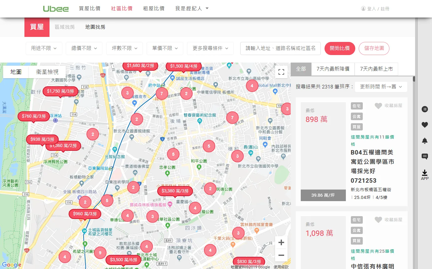 地圖找房與價格分布